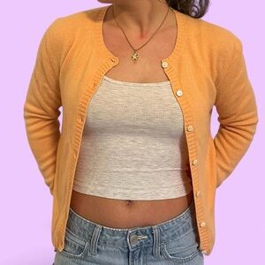 Talbots Apricot Button-Up Cashmere Cardigan